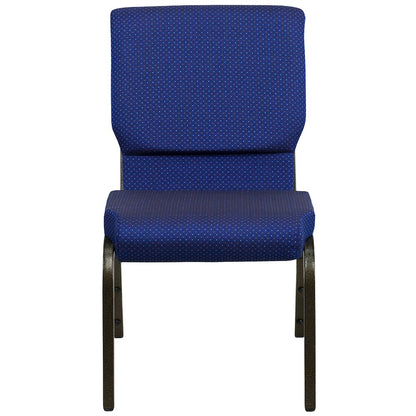 18.5''W Stacking Church Chair in Navy Blue Patterned Fabric - Gold Vein Frame