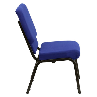 18.5''W Stacking Church Chair in Navy Blue Fabric - Gold Vein Frame
