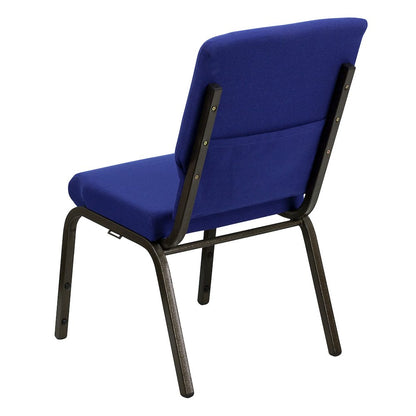 18.5''W Stacking Church Chair in Navy Blue Fabric - Gold Vein Frame