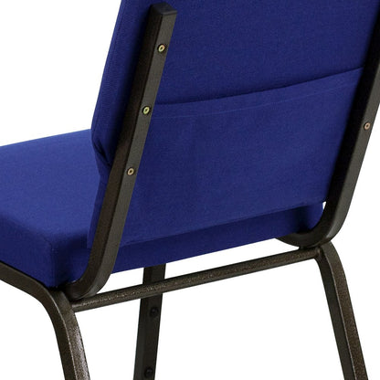 18.5''W Stacking Church Chair in Navy Blue Fabric - Gold Vein Frame