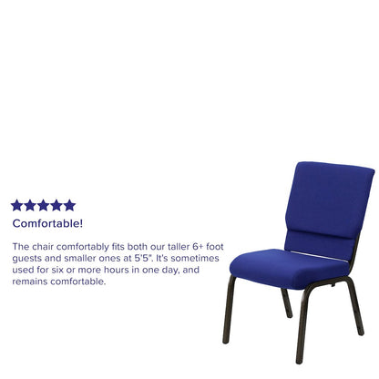 18.5''W Stacking Church Chair in Navy Blue Fabric - Gold Vein Frame