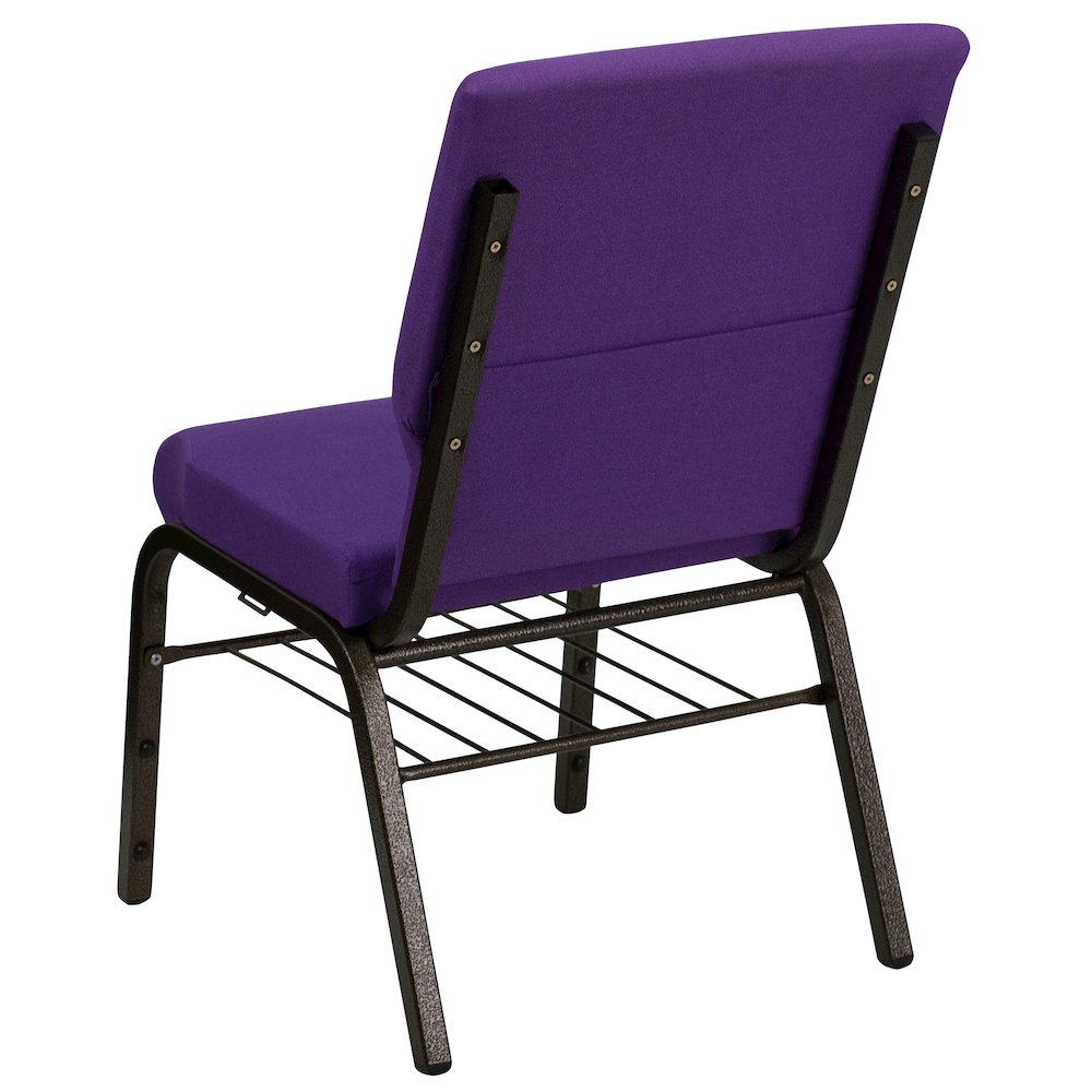 18.5''W Church Chair in Purple Fabric with Book Rack - Gold Vein Frame