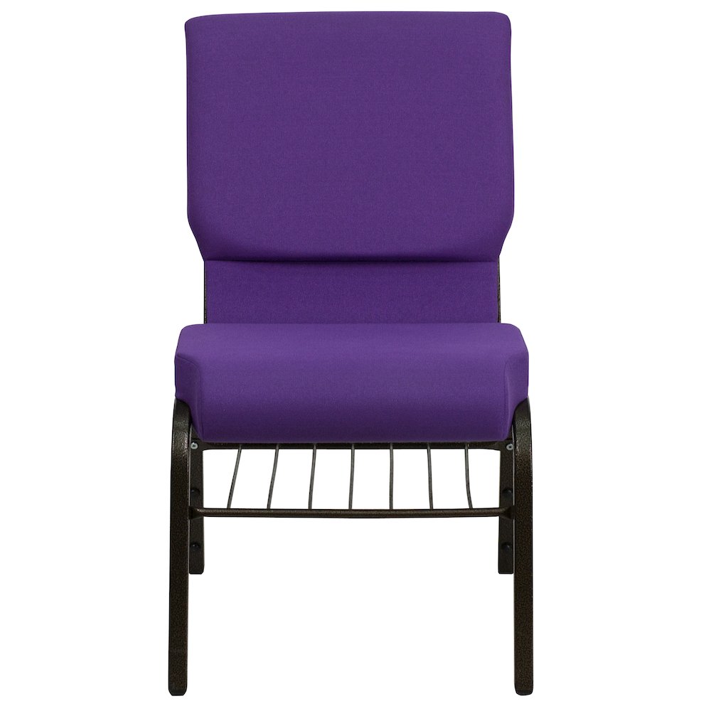 18.5''W Church Chair in Purple Fabric with Book Rack - Gold Vein Frame