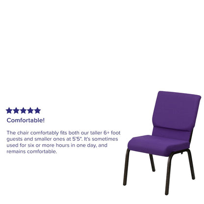 18.5''W Stacking Church Chair in Purple Fabric - Gold Vein Frame