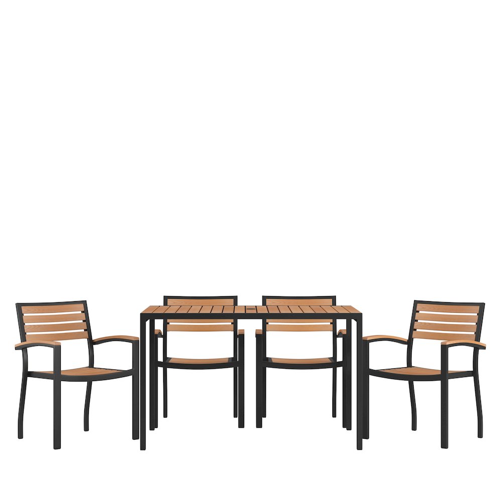 5 Piece Dining Table Set - Poly Slats - 30" x 48" Table-4 Club Chairs