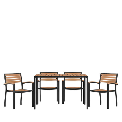 5 Piece Dining Table Set - Poly Slats - 30" x 48" Table-4 Club Chairs