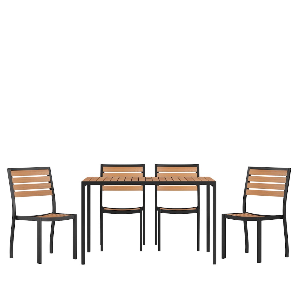 5 Piece Patio Table Set - Poly Slats - 30" x 48" Table with 4 Stackable Chairs
