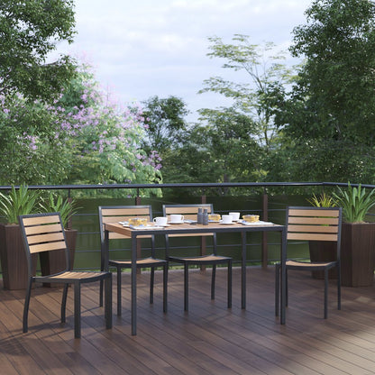 5 Piece Patio Table Set - Poly Slats - 30" x 48" Table with 4 Stackable Chairs