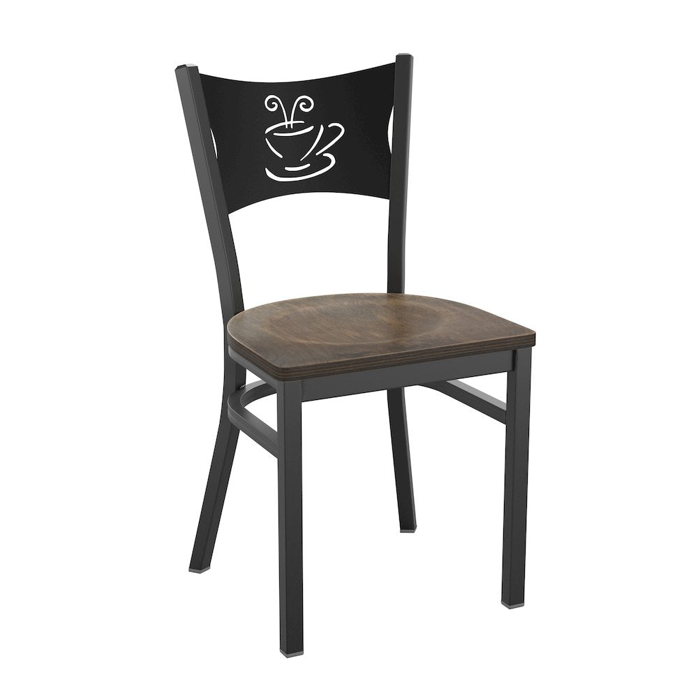 Black Coffee Back Metal Restaurant Chair - Antique Copper Wood Seat