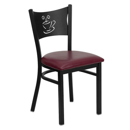 Black Coffee Back Metal Restaurant Chair - Burgundy Vinyl Seat
