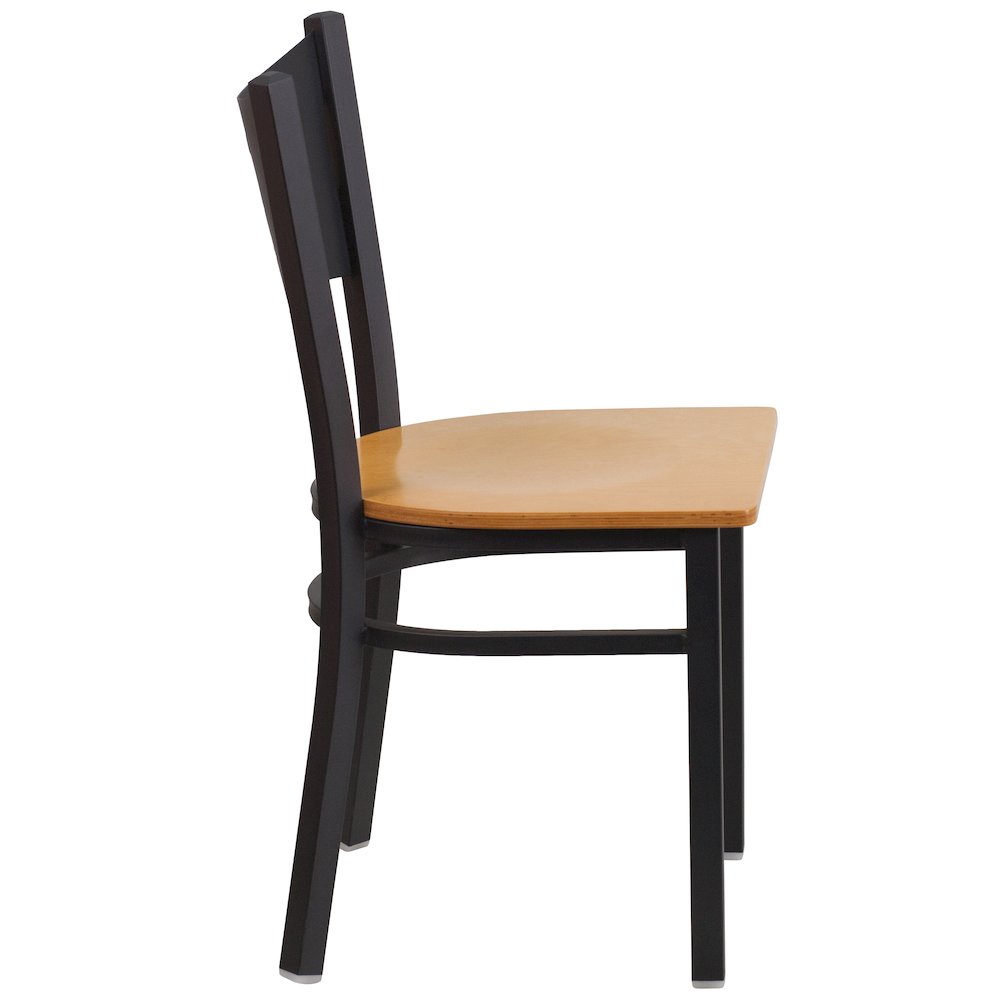 Black Coffee Back Metal Restaurant Chair - Natural Wood Seat