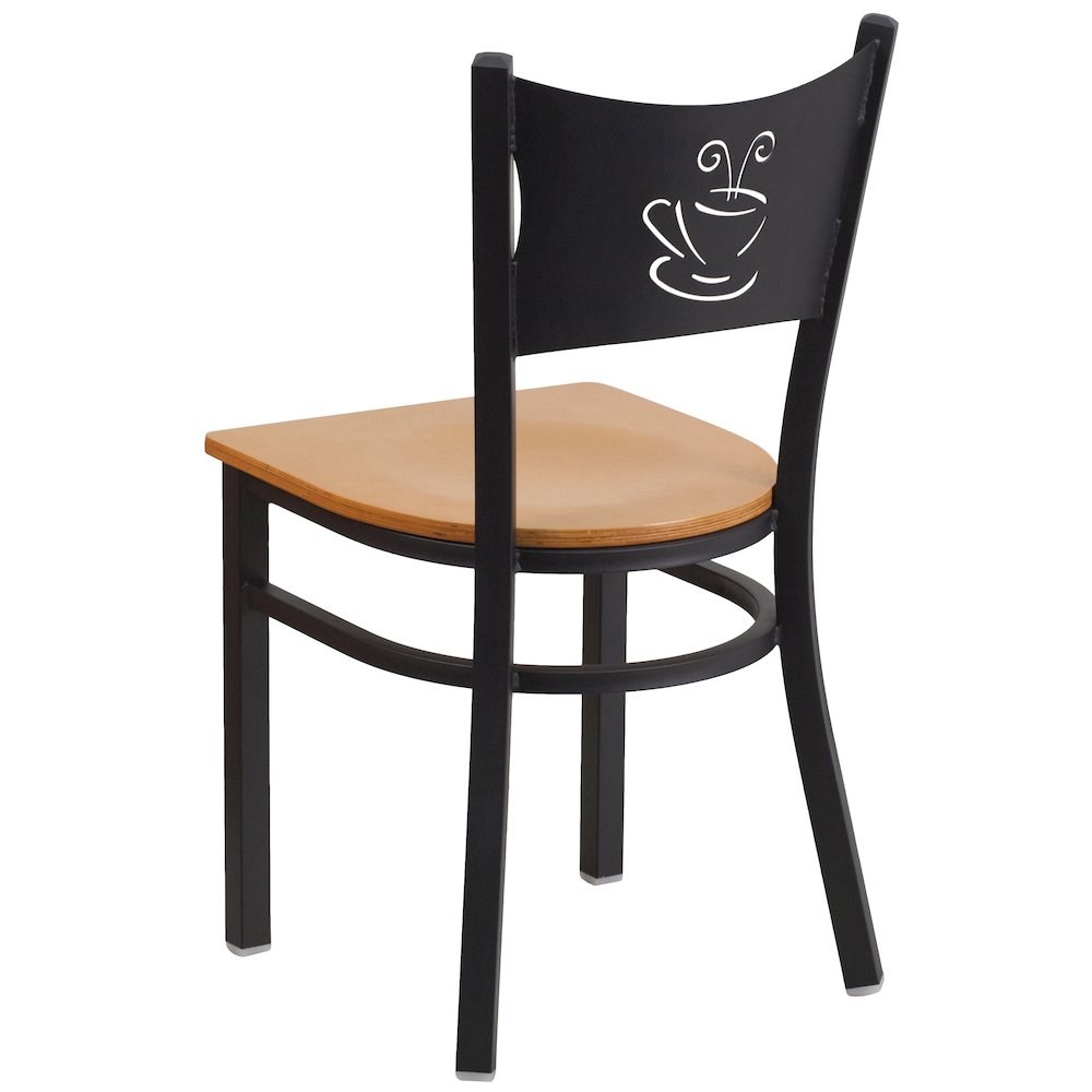Black Coffee Back Metal Restaurant Chair - Natural Wood Seat