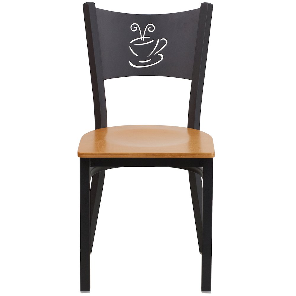Black Coffee Back Metal Restaurant Chair - Natural Wood Seat