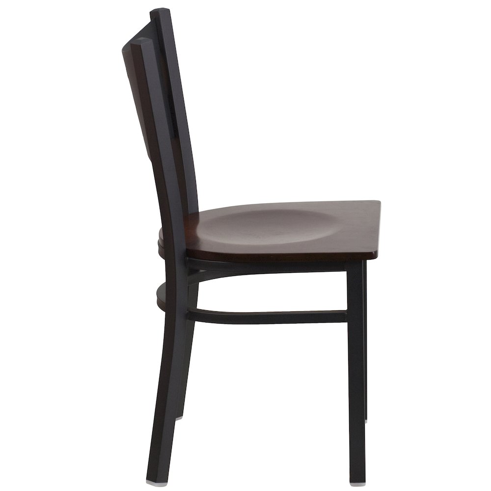 Black Coffee Back Metal Restaurant Chair - Walnut Wood Seat