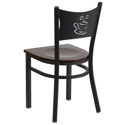 Black Coffee Back Metal Restaurant Chair - Walnut Wood Seat