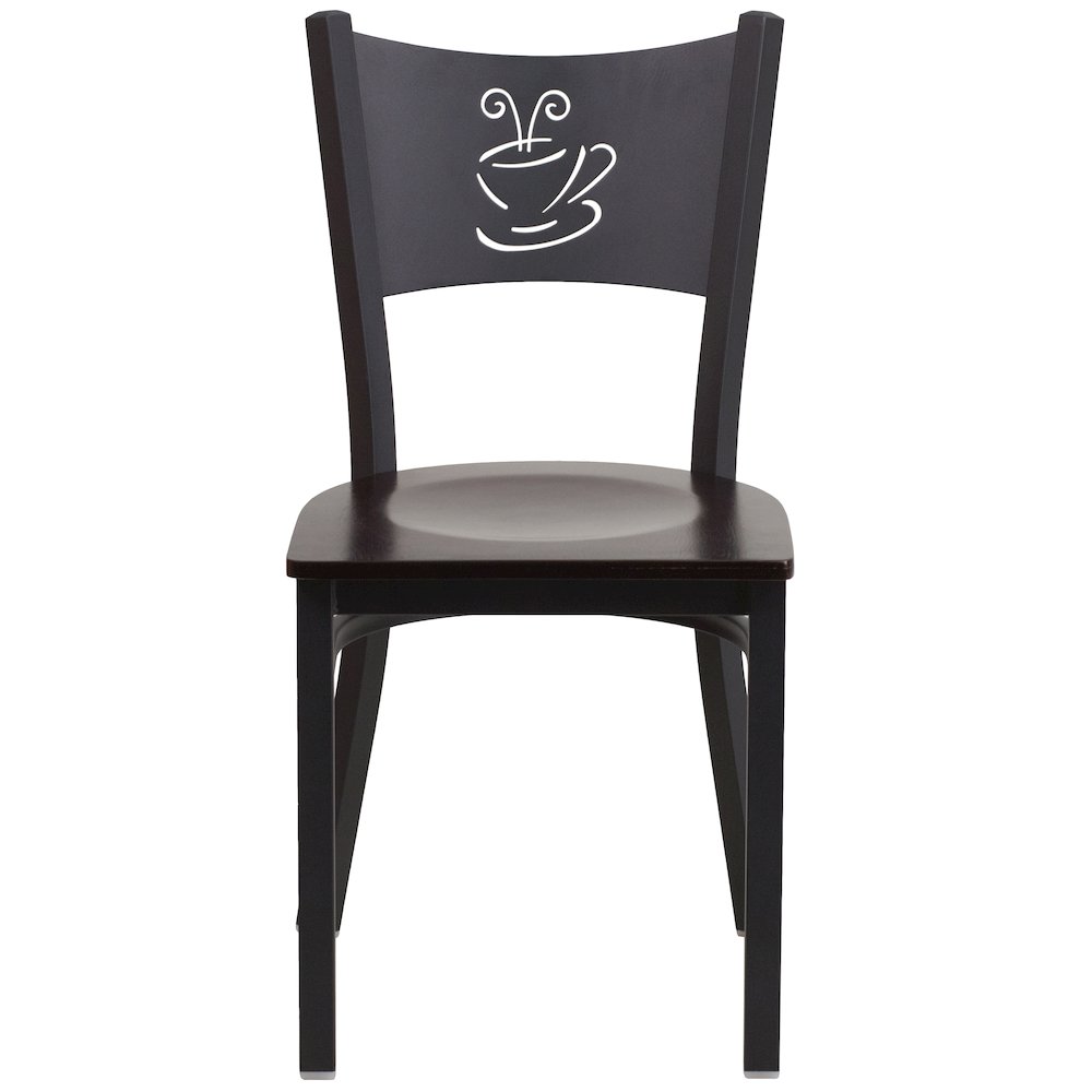 Black Coffee Back Metal Restaurant Chair - Walnut Wood Seat