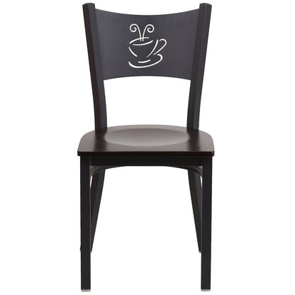 Black Coffee Back Metal Restaurant Chair - Walnut Wood Seat