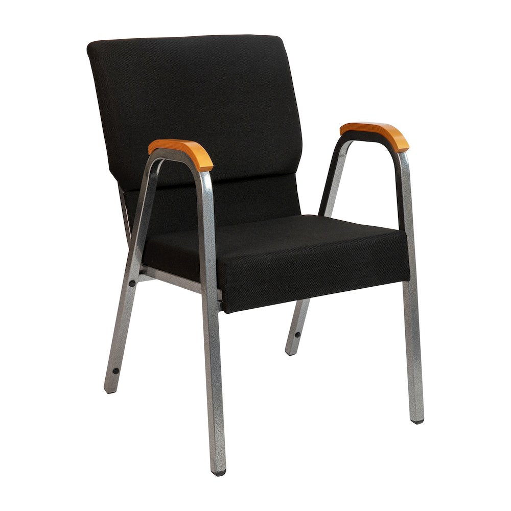 21"W Stacking Wood Accent Arm Church Chair in Black Fabric - Silver Vein Frame
