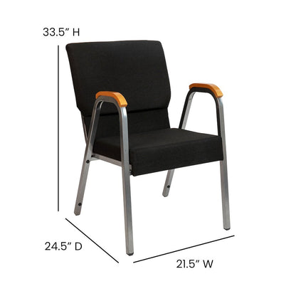 21"W Stacking Wood Accent Arm Church Chair in Black Fabric - Silver Vein Frame