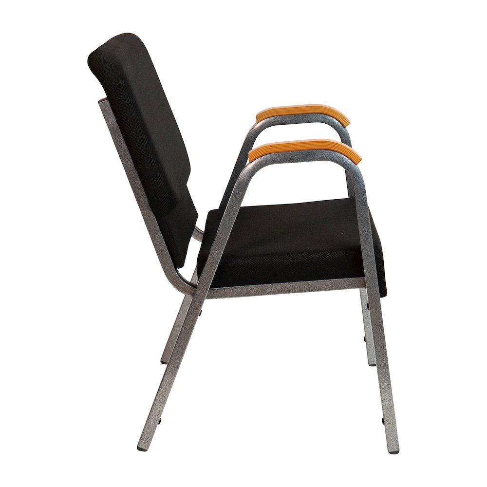 21"W Stacking Wood Accent Arm Church Chair in Black Fabric - Silver Vein Frame