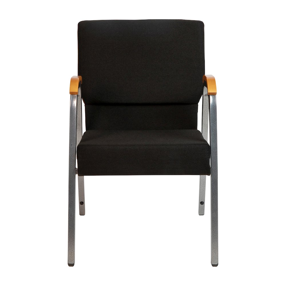 21"W Stacking Wood Accent Arm Church Chair in Black Fabric - Silver Vein Frame
