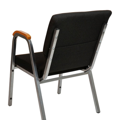 21"W Stacking Wood Accent Arm Church Chair in Black Fabric - Silver Vein Frame