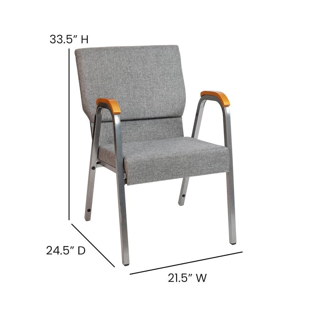 21"W Stacking Wood Accent Arm Church Chair in Gray Fabric - Silver Vein Frame