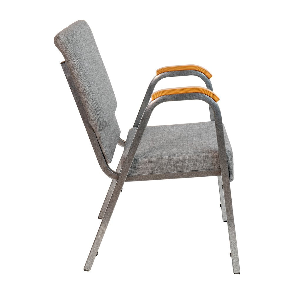 21"W Stacking Wood Accent Arm Church Chair in Gray Fabric - Silver Vein Frame