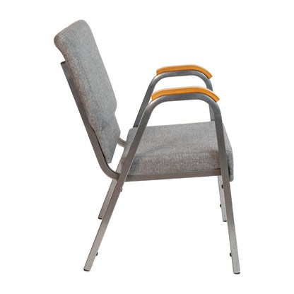 21"W Stacking Wood Accent Arm Church Chair in Gray Fabric - Silver Vein Frame