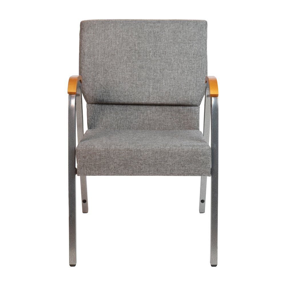 21"W Stacking Wood Accent Arm Church Chair in Gray Fabric - Silver Vein Frame