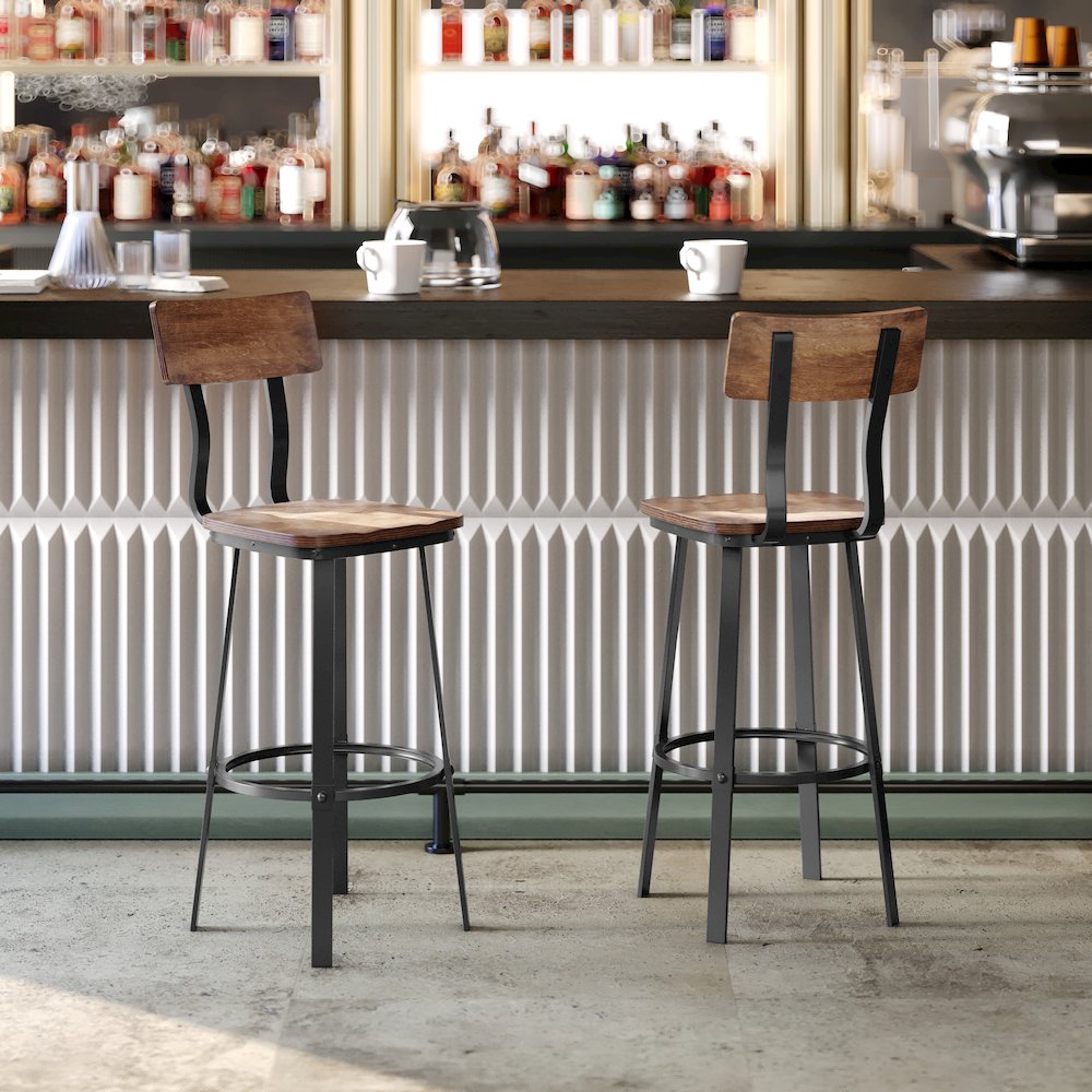 Antique Copper Restaurant Barstool with Wood Seat & Back/Gray Powder Coat Frame