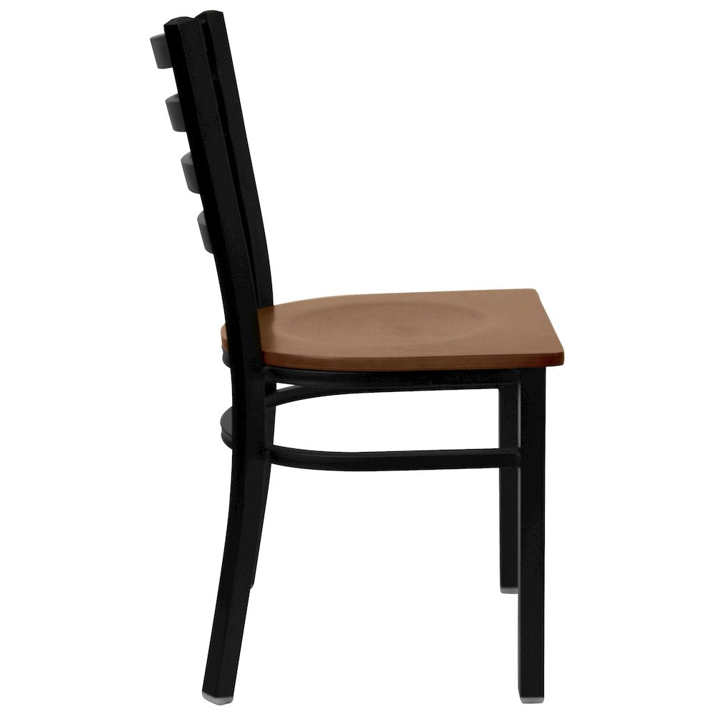Black Ladder Back Metal Restaurant Chair - Cherry Wood Seat