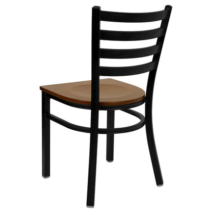 Black Ladder Back Metal Restaurant Chair - Cherry Wood Seat
