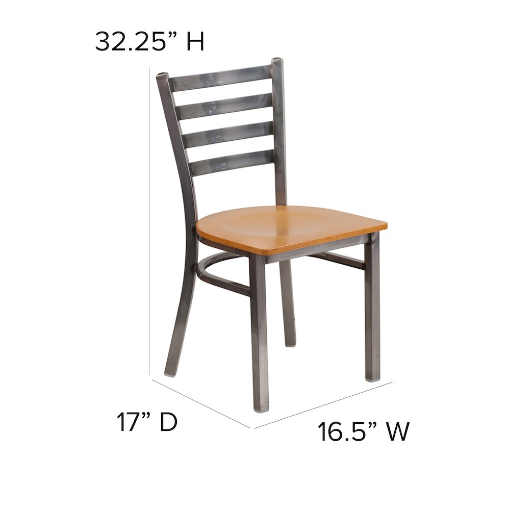 Clear Coated Ladder Back Metal Restaurant Chair - Natural Wood Seat
