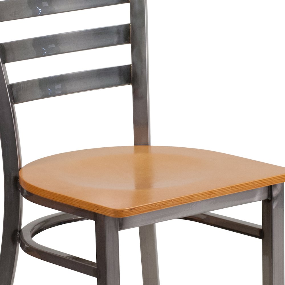 Clear Coated Ladder Back Metal Restaurant Chair - Natural Wood Seat