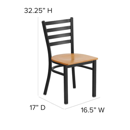 Black Ladder Back Metal Restaurant Chair - Natural Wood Seat
