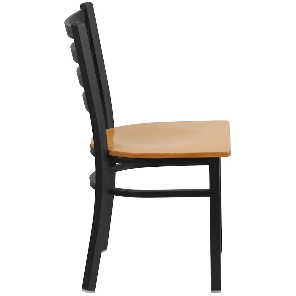 Black Ladder Back Metal Restaurant Chair - Natural Wood Seat