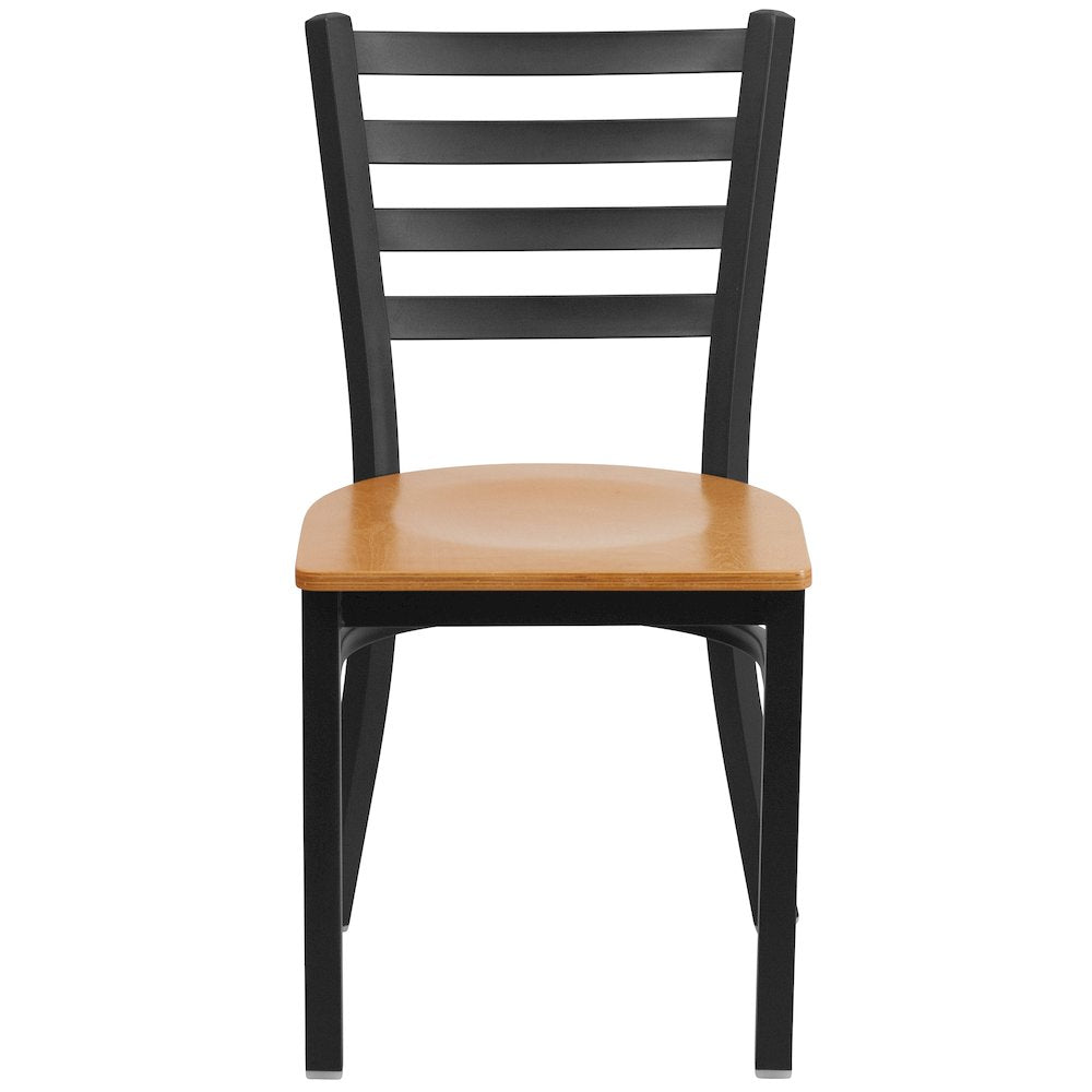 Black Ladder Back Metal Restaurant Chair - Natural Wood Seat