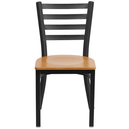 Black Ladder Back Metal Restaurant Chair - Natural Wood Seat