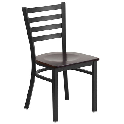 Black Ladder Back Metal Restaurant Chair - Walnut Wood Seat