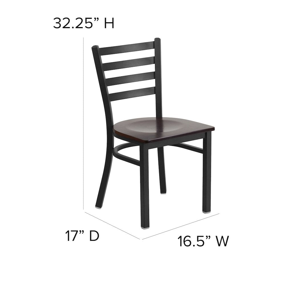 Black Ladder Back Metal Restaurant Chair - Walnut Wood Seat