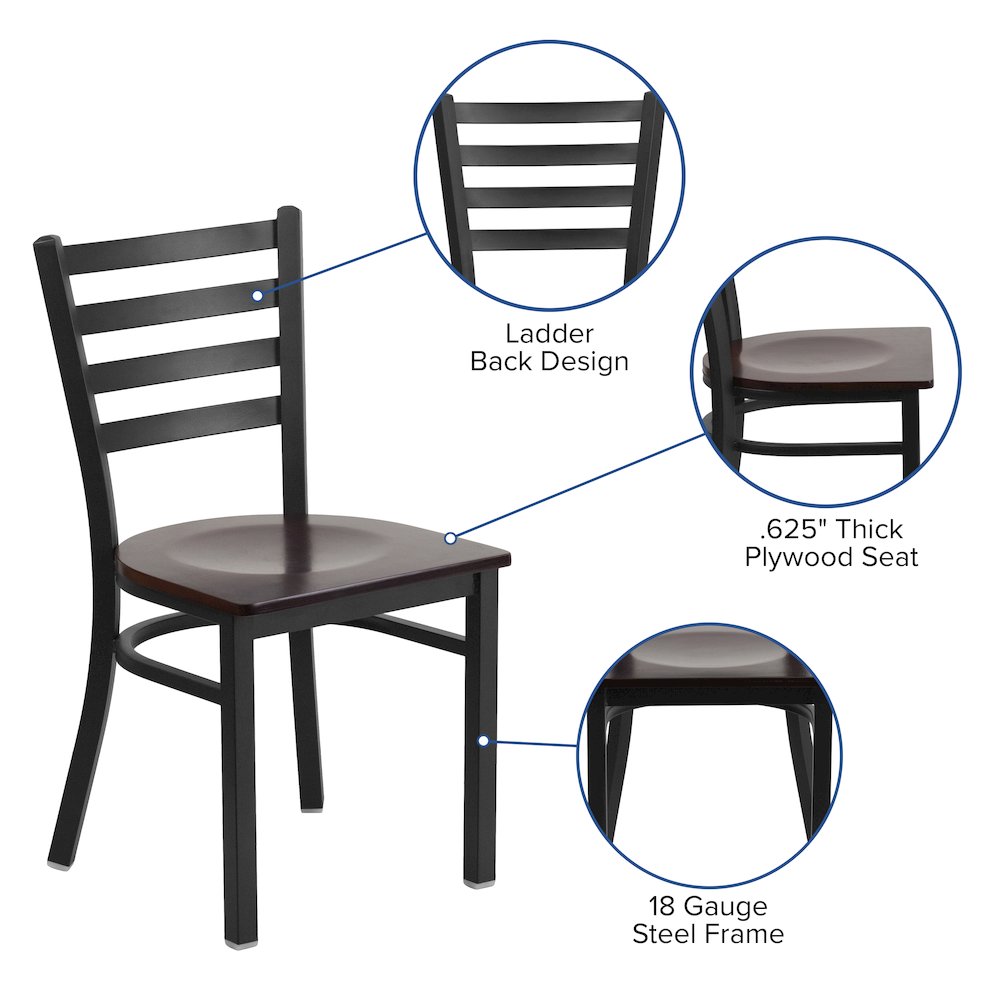 Black Ladder Back Metal Restaurant Chair - Walnut Wood Seat