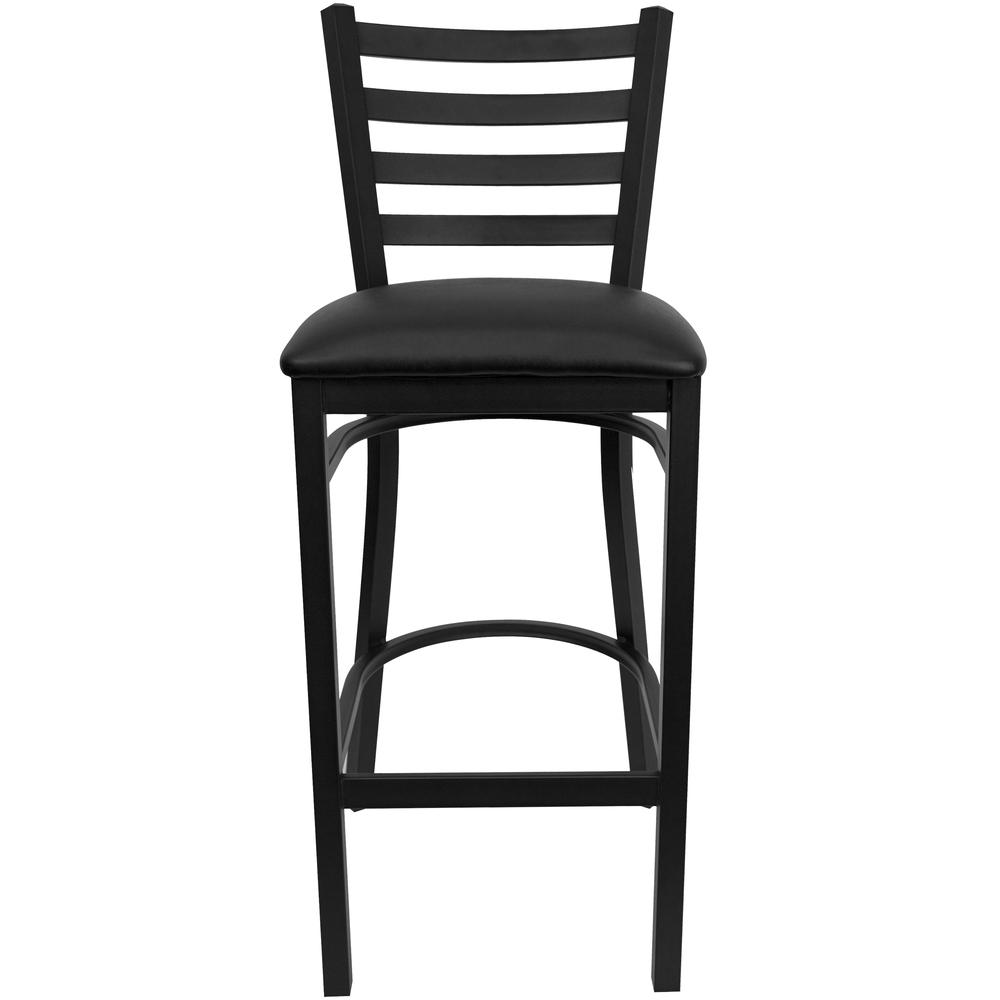 Black Ladder Back Metal Restaurant Barstool - Black Vinyl Seat