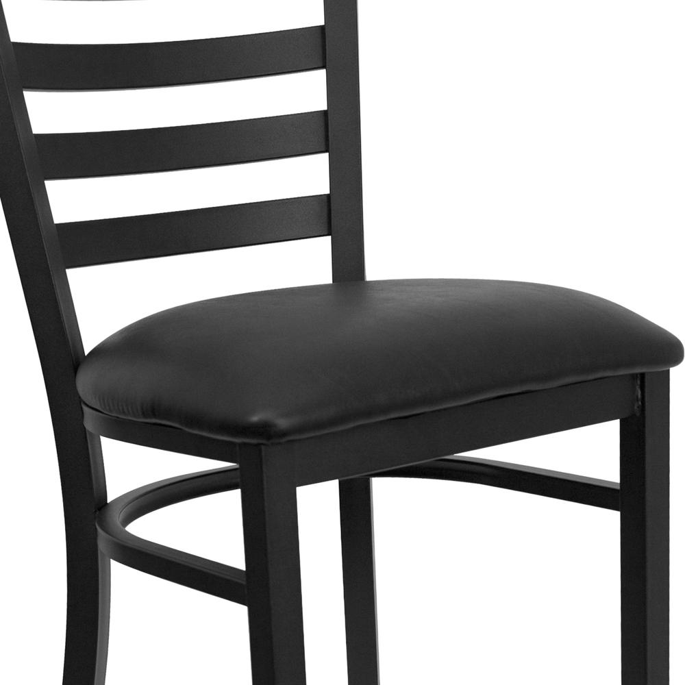Black Ladder Back Metal Restaurant Barstool - Black Vinyl Seat