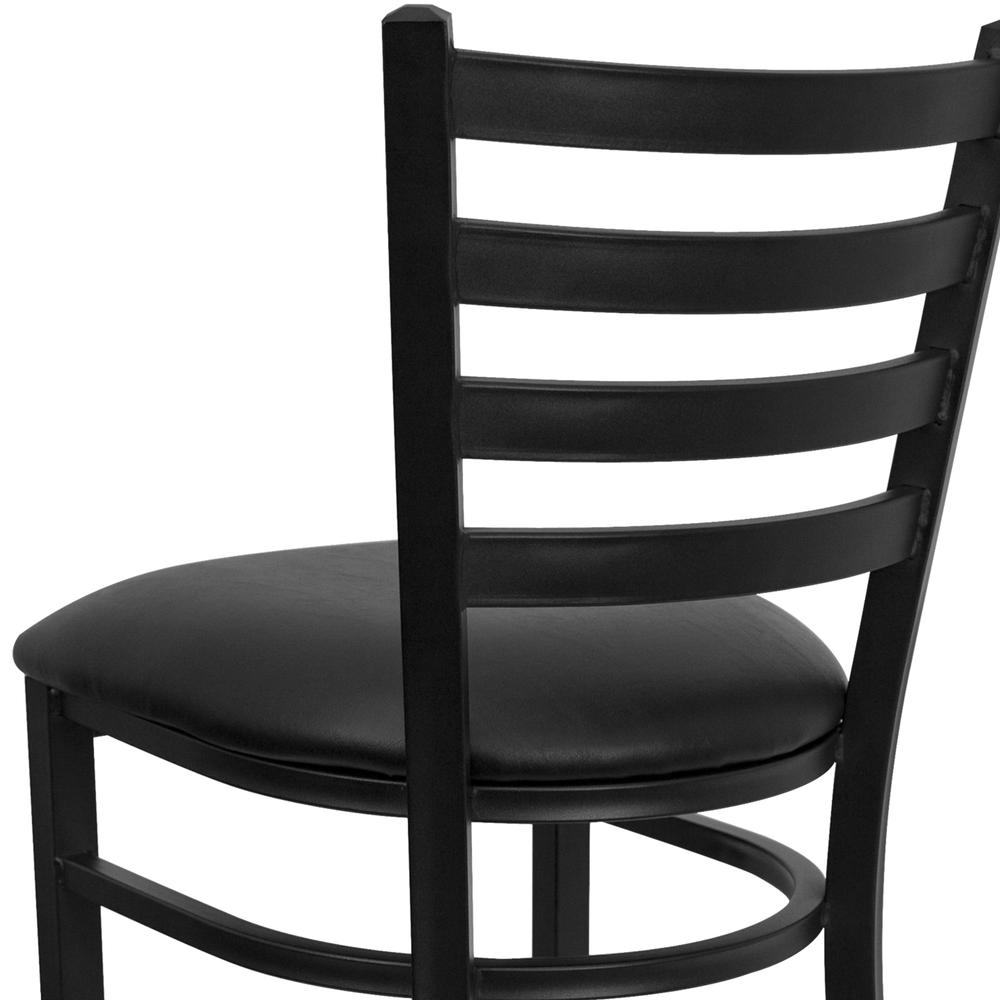 Black Ladder Back Metal Restaurant Barstool - Black Vinyl Seat