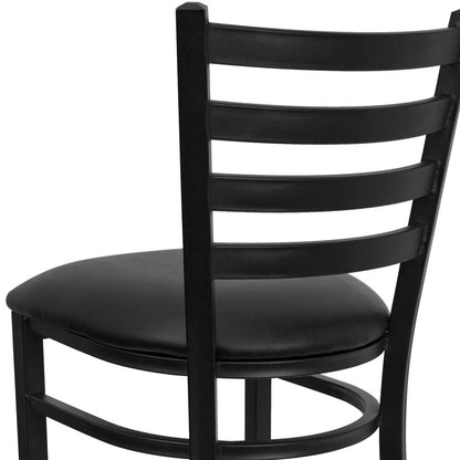 Black Ladder Back Metal Restaurant Barstool - Black Vinyl Seat