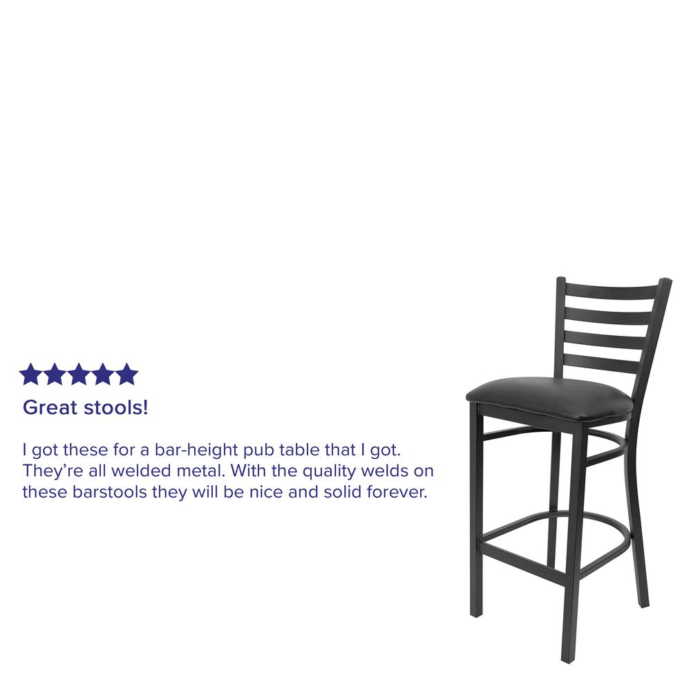 Black Ladder Back Metal Restaurant Barstool - Black Vinyl Seat
