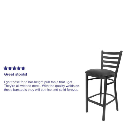 Black Ladder Back Metal Restaurant Barstool - Black Vinyl Seat