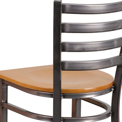 Clear Coated Ladder Back Metal Restaurant Barstool - Natural Wood Seat