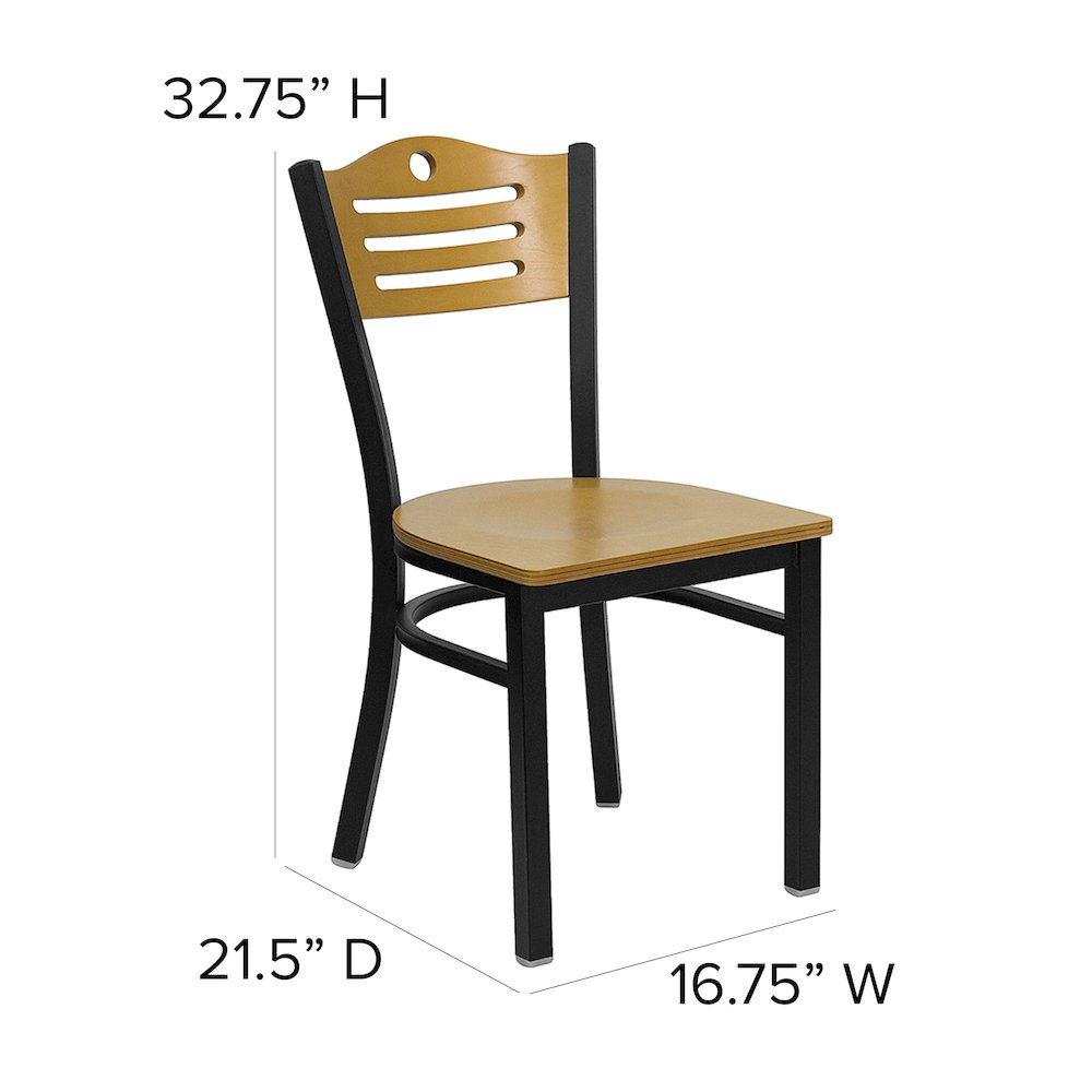 Black Slat Back Metal Restaurant Chair - Natural Wood Back & Seat
